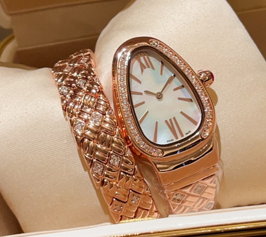 Latest Release 3 Styles snake shape 103250 womens Wristwatches Rose gold 23mm*34mm Drill bezelsapphire Luminous Japan Quartz Movement Diamond Set Women's Watches