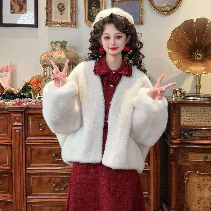 Korean Style Women's Autumn And Winter Faux Mink Fur Coats New High Quality Short Female Loose Thicken Warm Jacket Coat