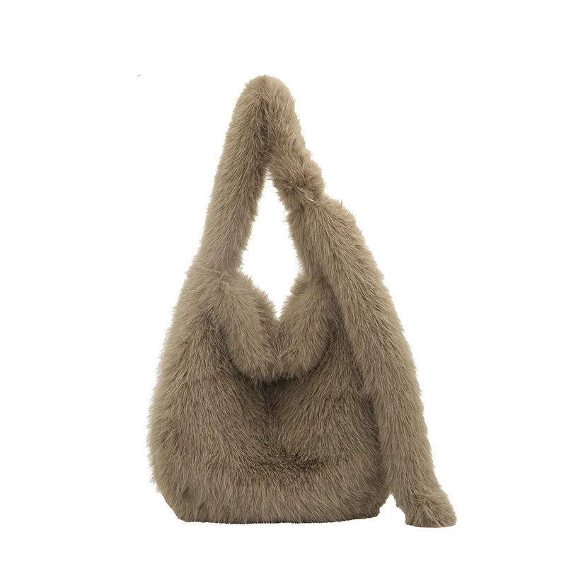 Solid Color Womens Soft Plush Shoulder Bags Simple Winter Faux Fur Tote Underarm Bags Large Capacity Female Furry Messenger Bag 251104