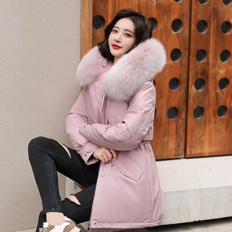 Women Parka Fashion Long Coat Wool Liner Hooded Parkas 2025 New Winter Jacket Slim with Fur Collar Warm Snow Wear Padded Clothes