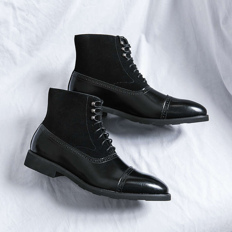 High cut business mid length leather boots, oversized personalized color polished men's shoes, autumn and winter fashionable formal attire pointe