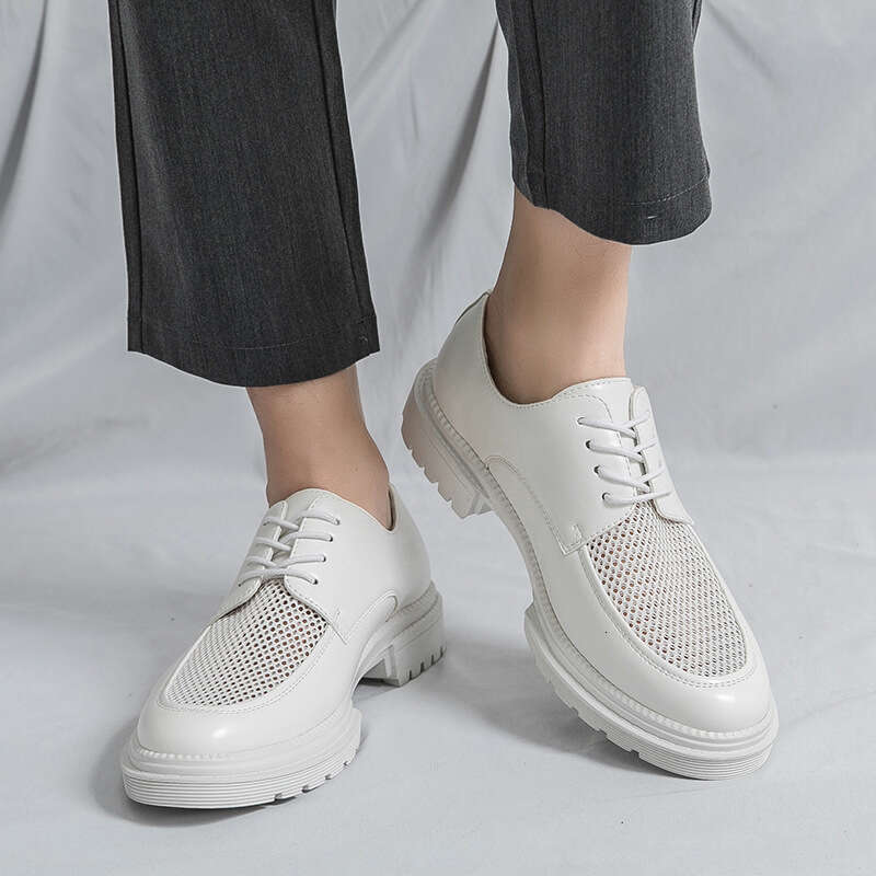 Men's summer new casual fashionable plus size breathable hollow shoes, trendy business leather shoes