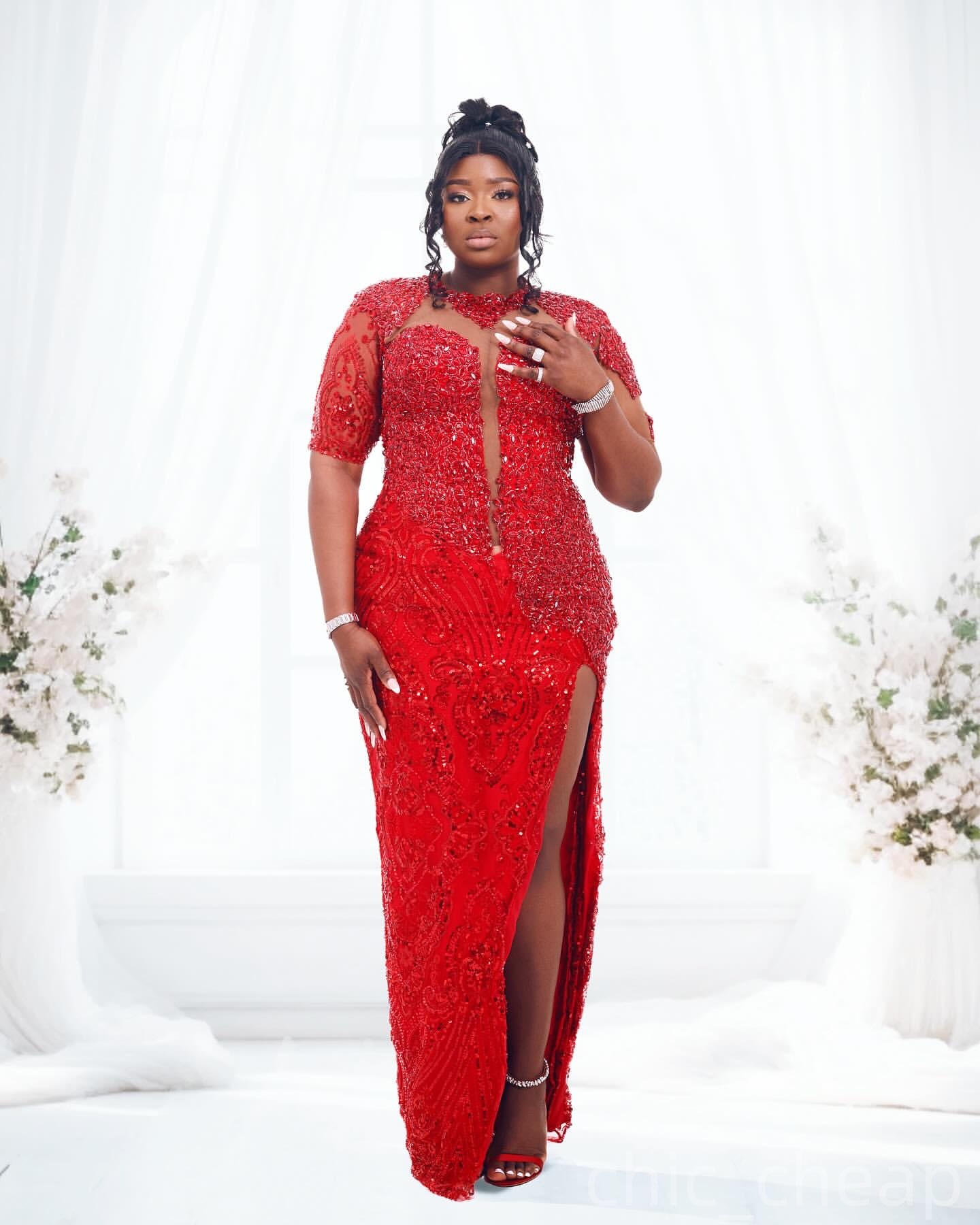 Sheath Red Prom Dresses 2026 Beaded Crystals High Split Sequined Evening Formal Party Second Birthday Engagement Gowns Plus Size Dress For Special Occ