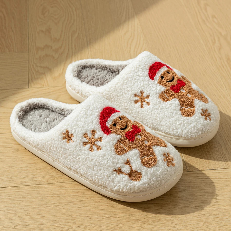 Christmas Gingerbread Man Women Winter Plush Soft Sole Cute Slippers Indoor Warm Soft Sole Exquisite Comfy Bedroom Shoes 251031