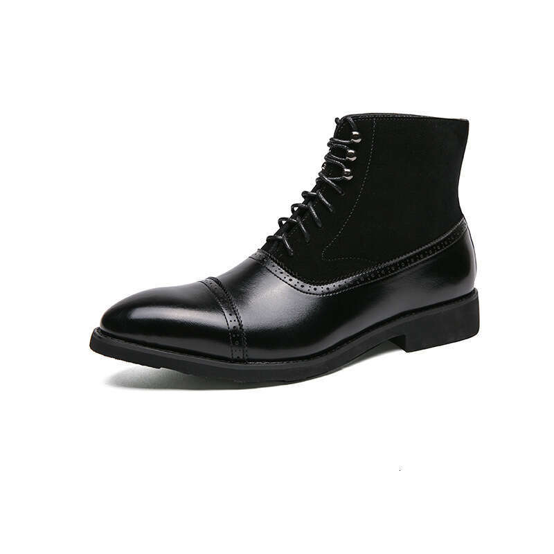 High cut business mid length leather boots, oversized personalized color polished men's shoes, autumn and winter fashionable formal attire pointe
