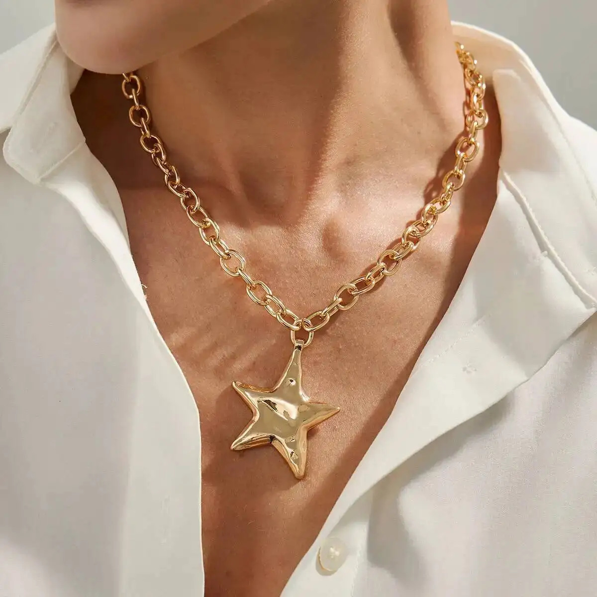 IngeSightZ Trendy Gold Color Pentagram Pendant Necklaces Women Vintage Punk Adjustable Clavicle Chain Daily Wear Jewelry Gifts 251031