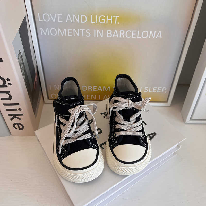 2023 Autumn New Childrens High-Top Canvas Shoes Korean Style Boys and Girls Mango Toe Casual Sneakers Baby Cloth Shoes Soft W251105