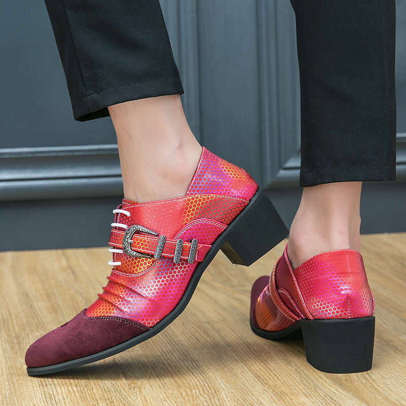 Large size high heels 2023 new spring and autumn pointed toe men's mid heel with shallow mouth single shoes