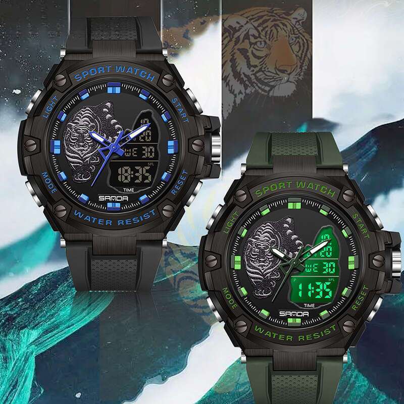 DHwatches Sanda New Electronic Watch Beast Green Light Waterproof Fashion Trend Black Technology Multifunctional Shockproof Men's Wristwatch