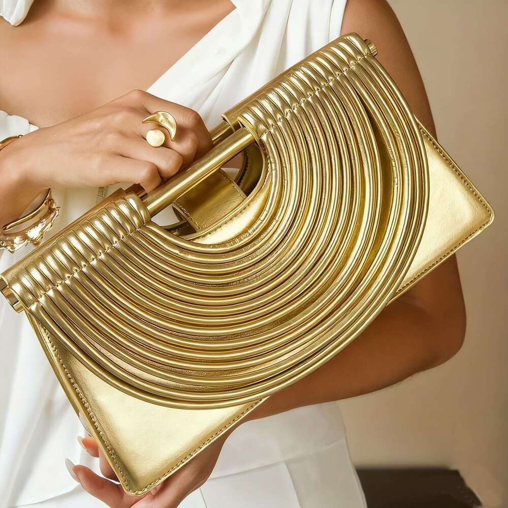 Women's shoulder bag Luxurious Large Capacity Handbag - Elegant Clutch With Ruffles Gold Tone Hardware And Magnetic Closure
