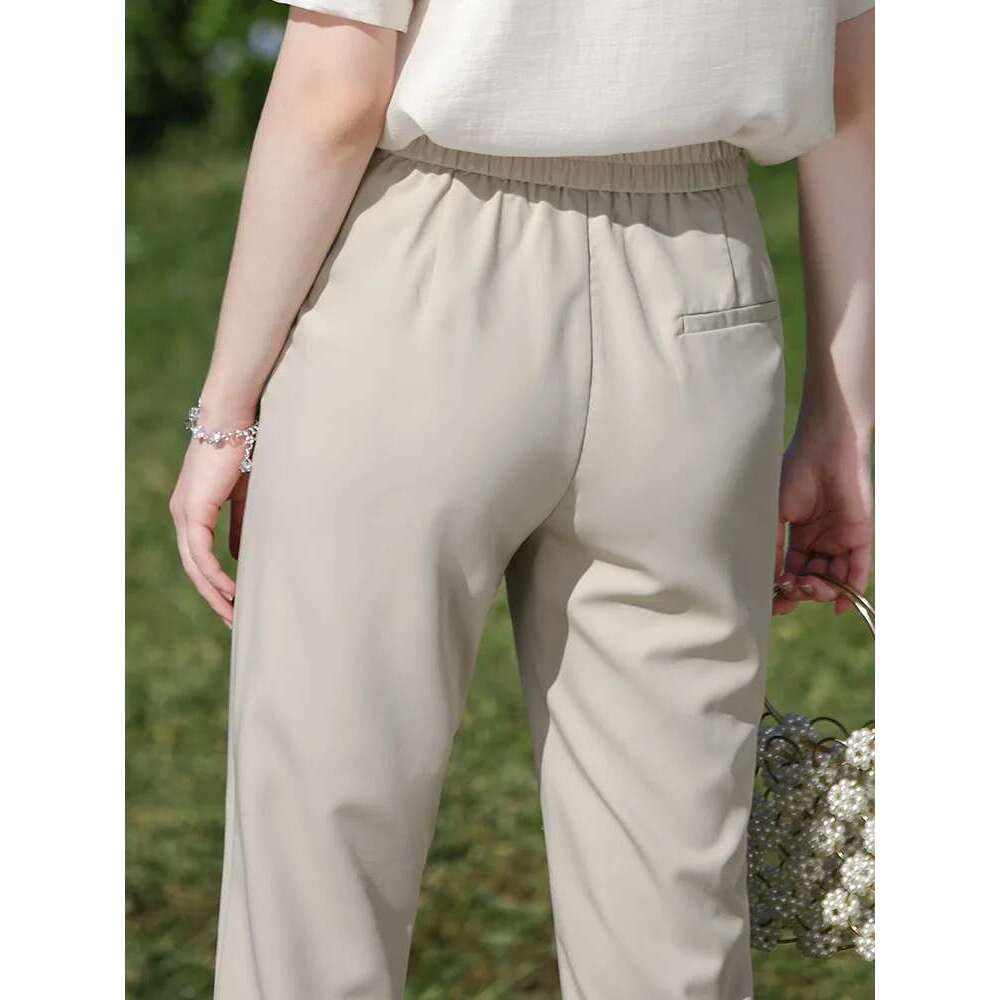 Women Casual Straight Summer New Office Lady Elastic Waist Solid Basics Drape Blazer Pants