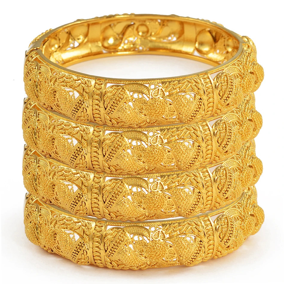 Anniyo 4pcsLot Dubai Wedding Bangles Ethiopian Jewelry Gold Color Africa Bracelets Women Birthday Jewelry 199606 251031