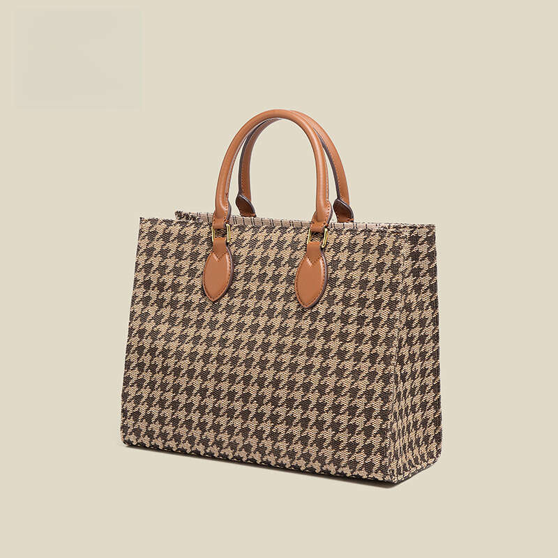 Houndstooth Handbag Business for Women Commuting European and American Retro Large Capacity Tote Trendy Autumn Winter Shopping Bag