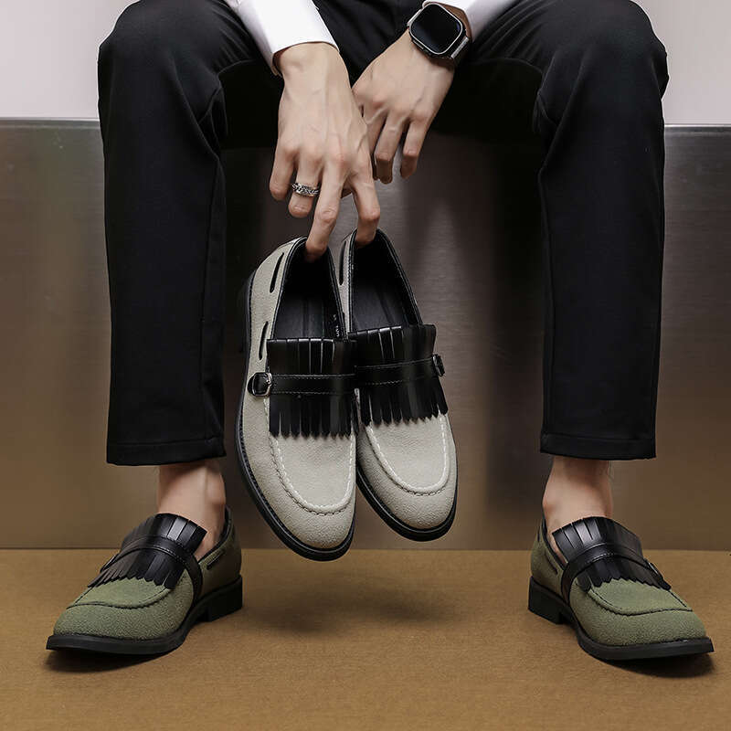 Large 2023 Spring and Autumn new men's leather shoes 38-48 size British tassel set foot loafers