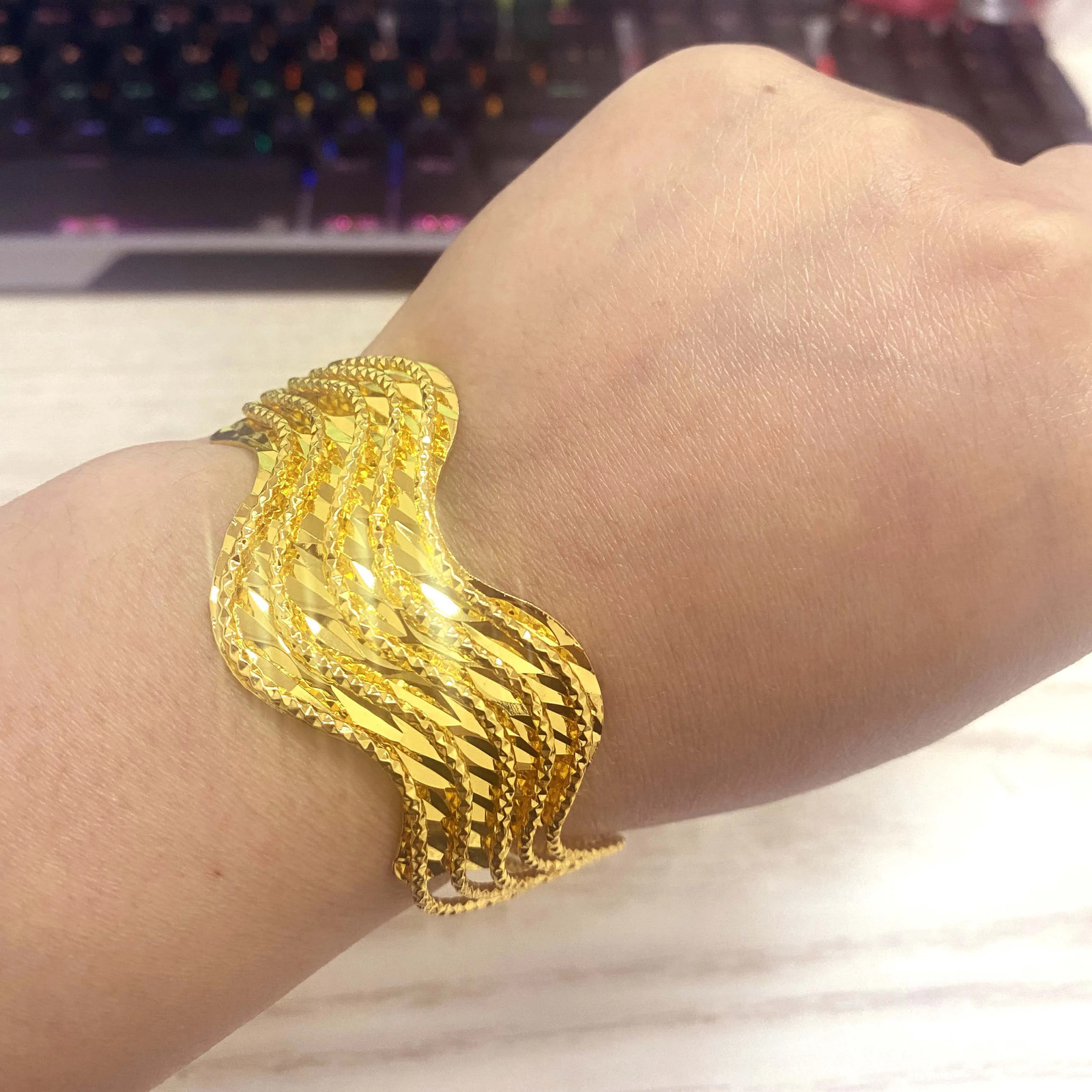 Ethiopian Dubai Gold Color Bangle For Women Girl Africa Wedding Thick Bracelet Bangles for Women 251031