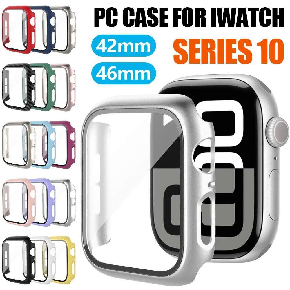 Tempered Glass for Apple Watch Series 10 42mm 46mm Full Cover PC Case Bumper Shell Screen Protector Smartwatch Accessories