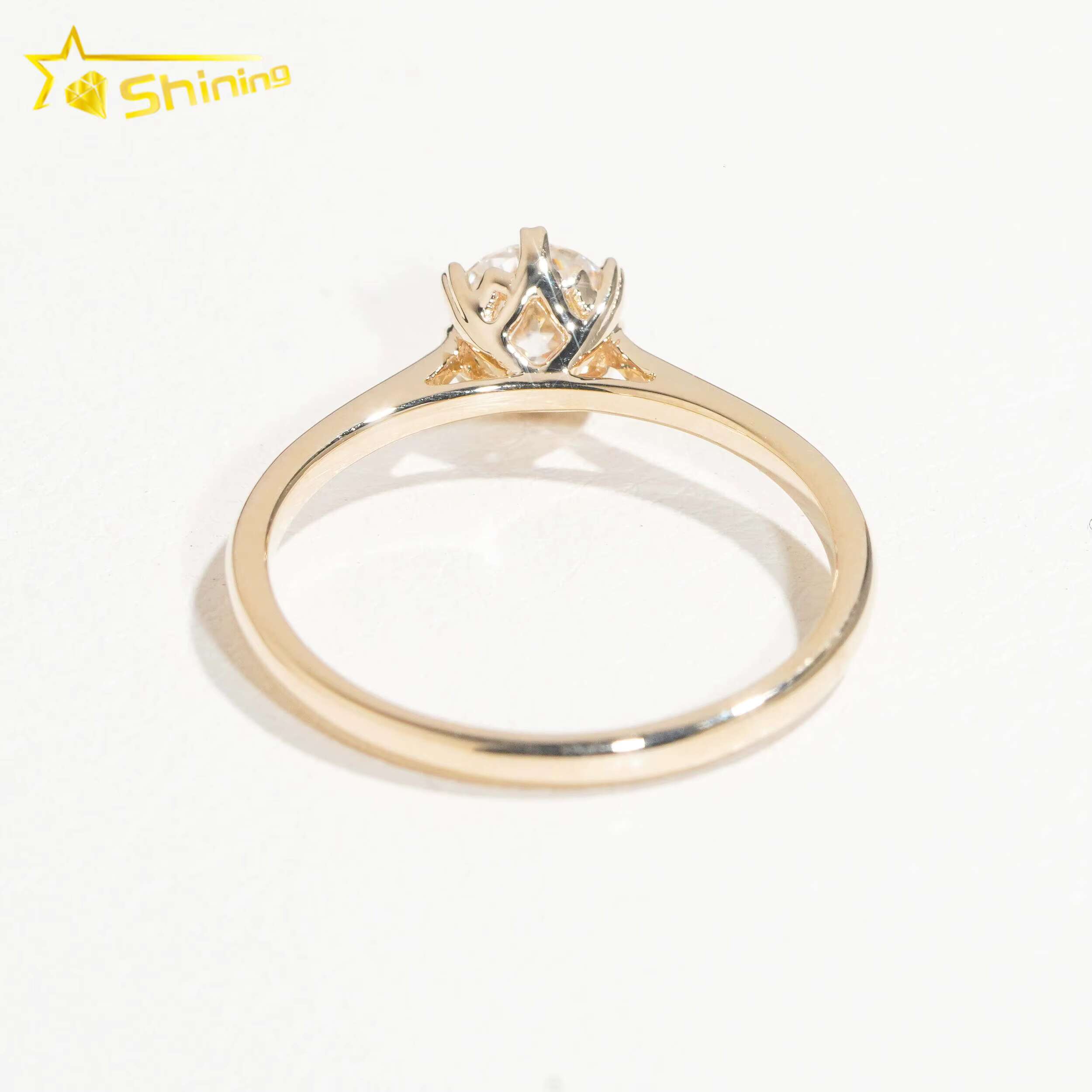 Lab Grown Diamond Engagement Rings 14K Solid Yellow Gold Diamonds Plain Band Classical 6prongs Design Wedding Ring