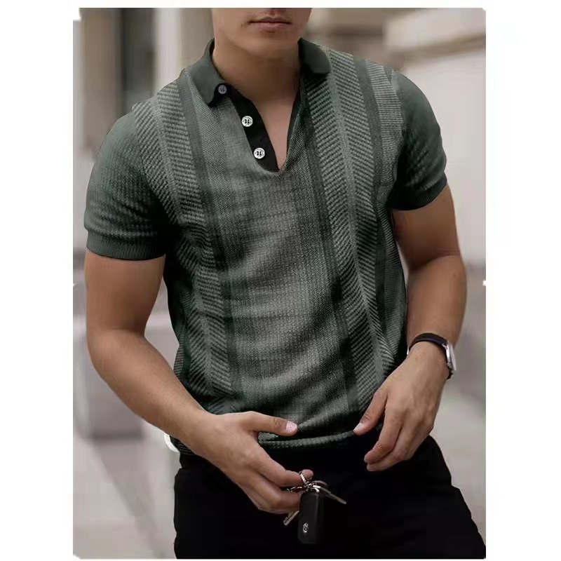 Summer new mens casual personality 3D printed buckle short sleeved casual polo
