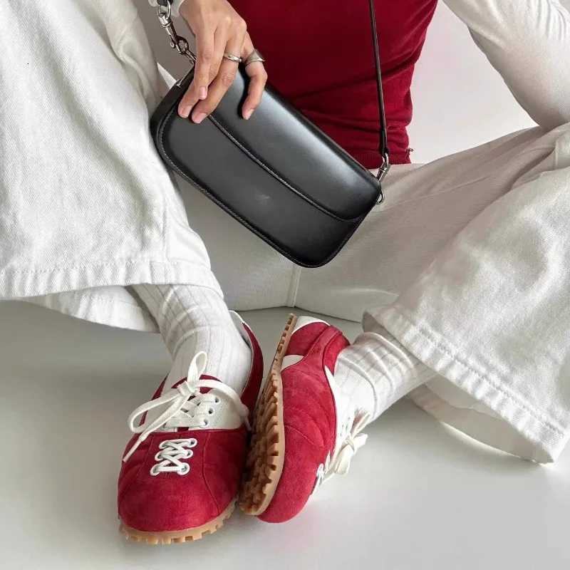 Stylish New Mary Jane Shoes Round Toe Light Mouth Color Block Front Lace-Up Slip Soft Sole Flat Single Shoes Y251105