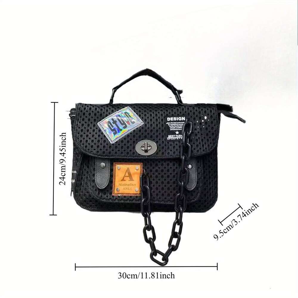 Women Style Black Nylon With Chain Strap Front Pocket Streetwear Design, Detachable Shoulder Strap, Perfect For Daily Use And Vacation, Casual City