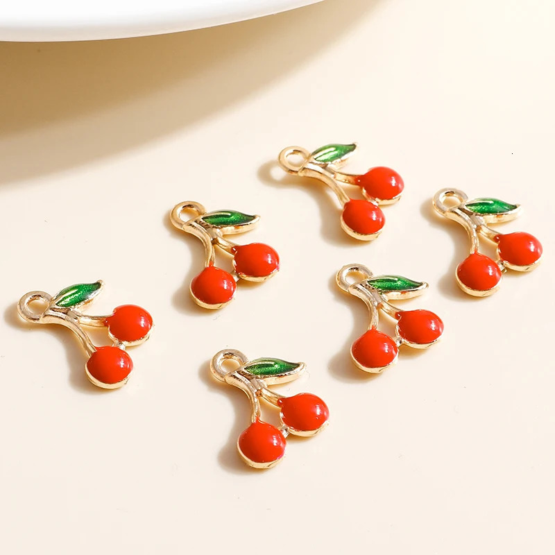 10 pieces of 9 1m enamel mini fruit cherry amulet earrings pendant necklace handmade DIY jewelry accessories 250325