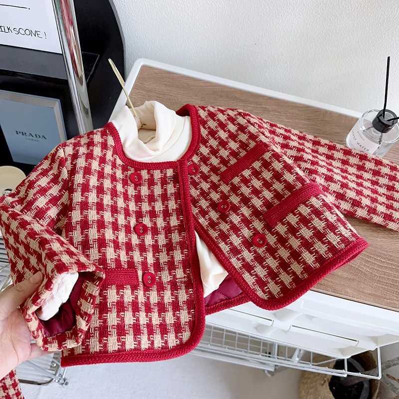 Winter New Grid Small Fragrant Style Cotton Jacket for Girls Korean Warm and Thick Baby Jacket Two-piece Set Y251105