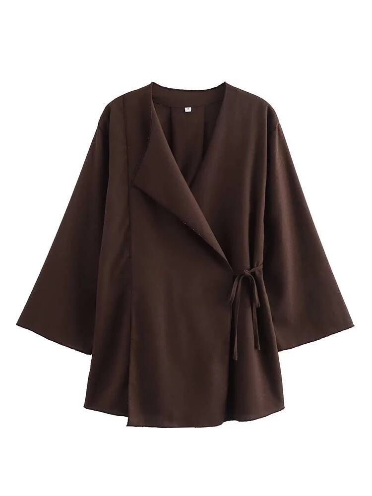 winter jacket women TFMLN Fashion 2 Pieces Women Spring Summer Kimono Style Loose Lace Up Shirts Tops Women's Wide Leg Pants Sets