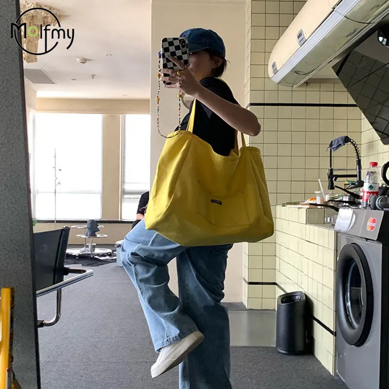 Canvas handbag candy color womens large capacity Korean version shoulder art diagonal cross bag Bolsos De Mano 250401