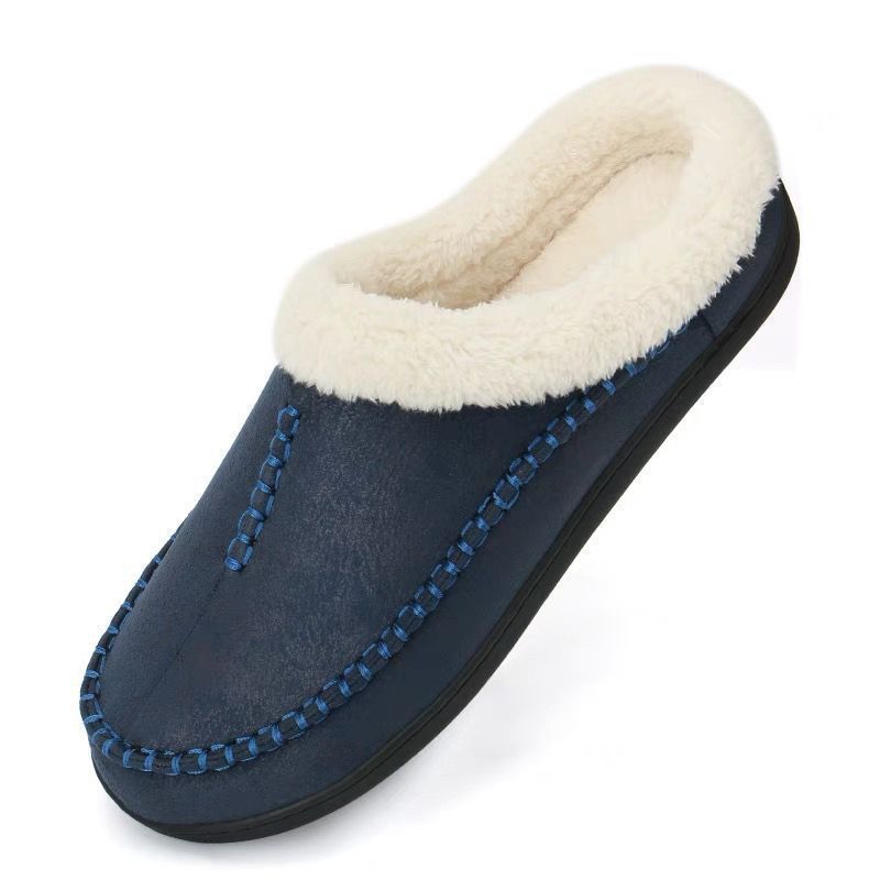 Mens Furry Slippers Non-Slip Loafers Cotton Shoes Semi-Warm Closed-Toe Memory Foam Indoor Home Use Large