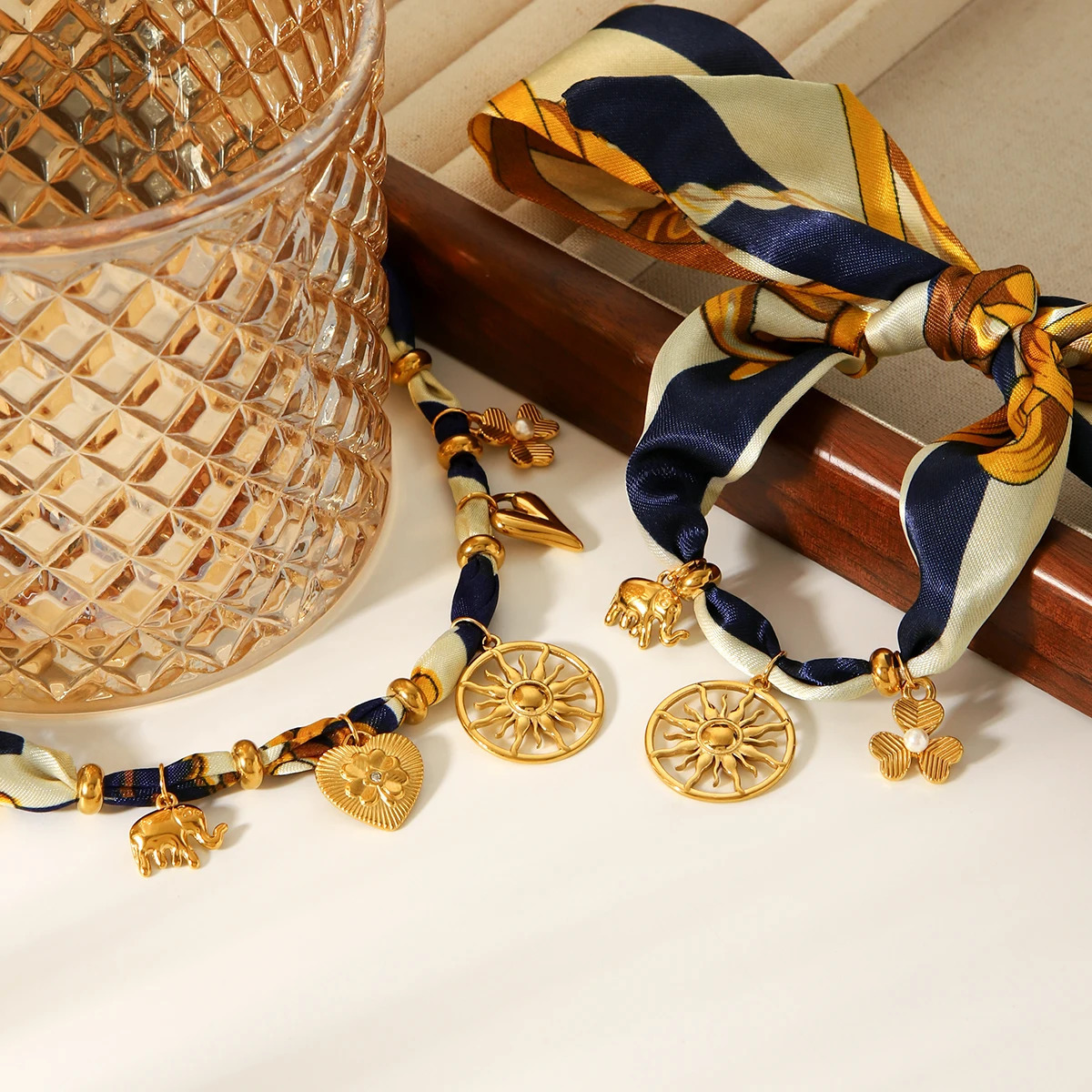 Elegant Silk Satin Necklace Bracelet Set Women Sunflower Bracelet Stainless Steel Necklace Set Autumn And Winter Accessories 251031