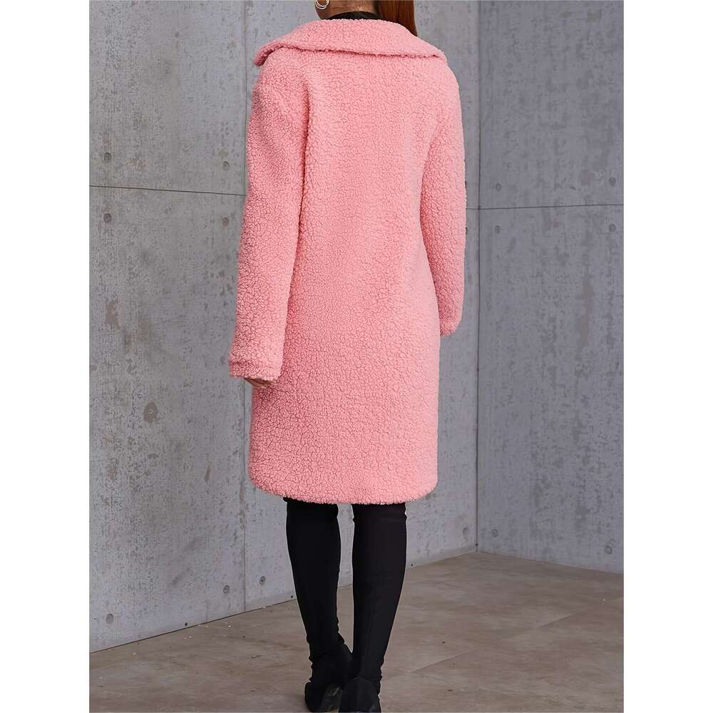 Chic Coat Chic Cozy Women's Faux Fur-Lined Mid-Length Winter Coat | Stylish Beige Outerwear With Pockets, Long Sleeves, Button-Up Design - Perfec