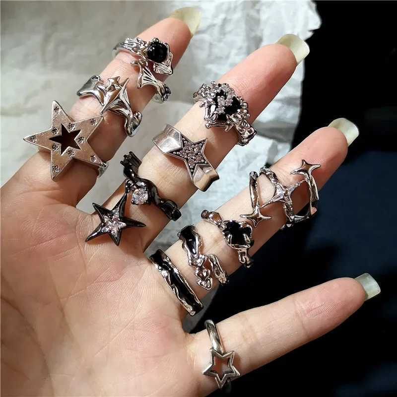 Kpop Goth Punk Vintage Aesthetic Geometric Irregular Star Silver Color Ring For Women Egirl Grunge Y2K EMO Jewelry Accessories Z250407