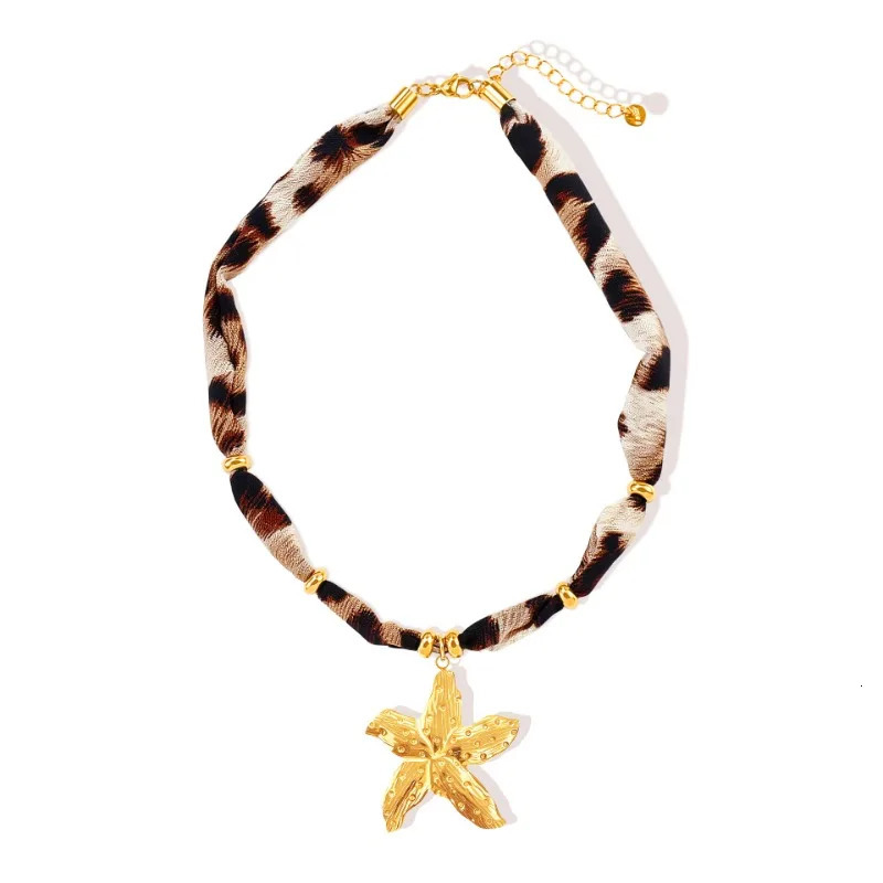 Boho Choker Necklace for Women Mom Waterproof Stainless Steel Conch Starfish Charm Scarf Colorful Ribbon Pendant Jewelry 251031