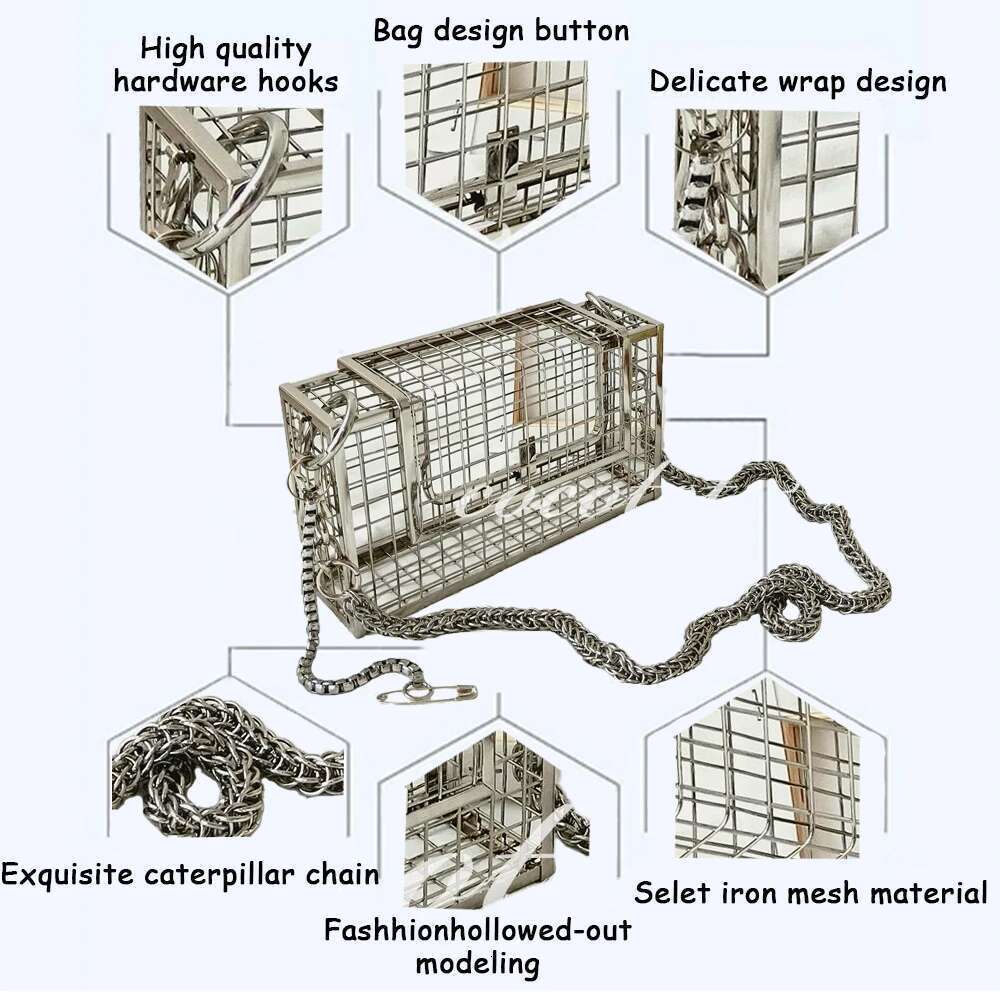 INS Hollow Out Clutch Bird Women Handbag Tote Metal Cage Girls Top-Handle Bags Purse Fashion Party Pouch Evening Bag