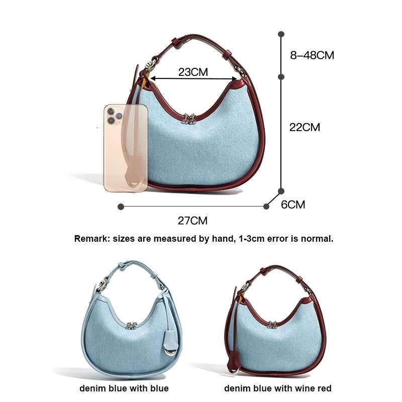 New Women Lady Fashion Half Moon Underarm Shoulder Bag Messenger Female Summer Soft Lightweight Denim Fabric Handbag
