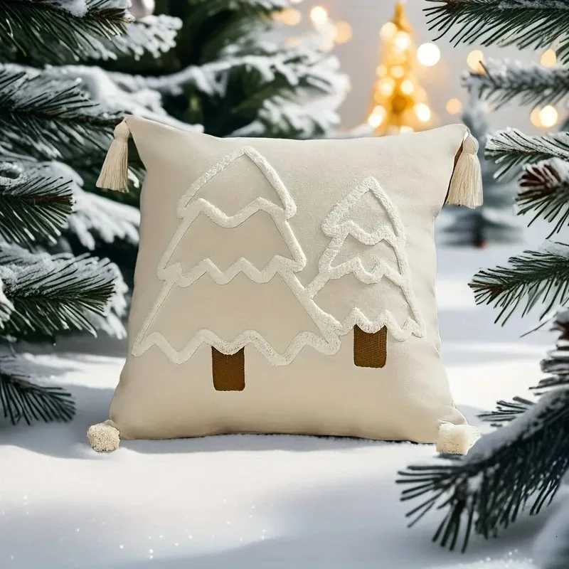 2pcs Christmas Pillowcase Christmas Tree Polyester Embroidery Cushion Pillow Cases Throw Pillows Decorations for Home Y251105