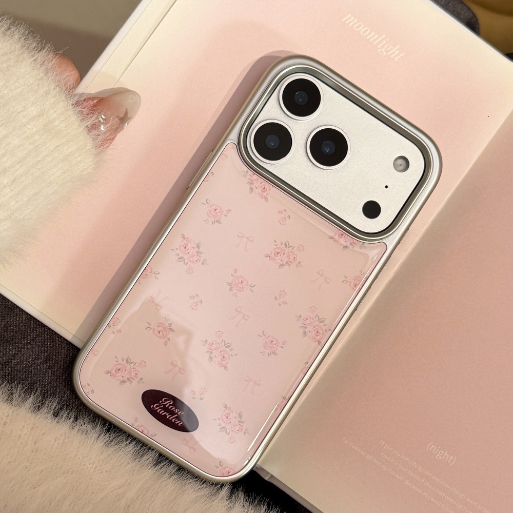 Girly Pink Flower Electroplated Phone Case Suitable for iPhone 17/16 Pro Personalized All-inclusive iPhone 15/14 Anti-fall