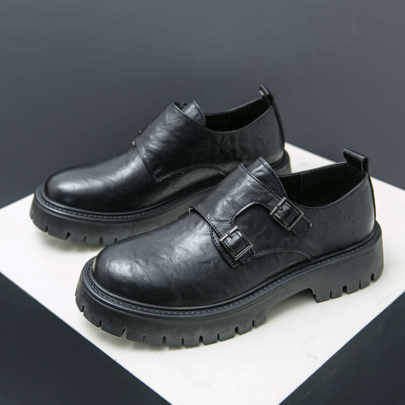Men's oversized new casual fashionable thick soled leather shoes, trendy British style business dress shoes