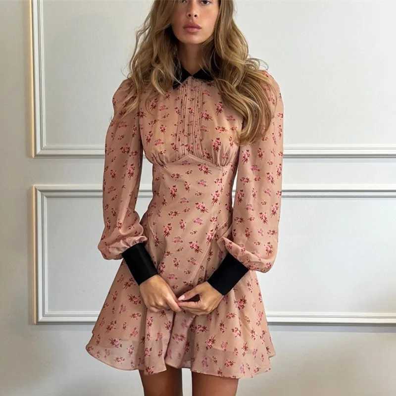Ticketsx Fashion Contrast Printed Dress Women Lapel Ruched Patchwork High Waisted Dress Elegant New Birthday Party Commute Dress J251105
