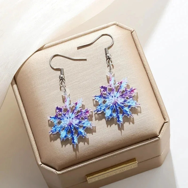 Colorful Shining Snowflake Acrylic Stainless Steel Hypoallergenic Earrings for Women Earrings Christmas Year Jewelry Gifts 251131