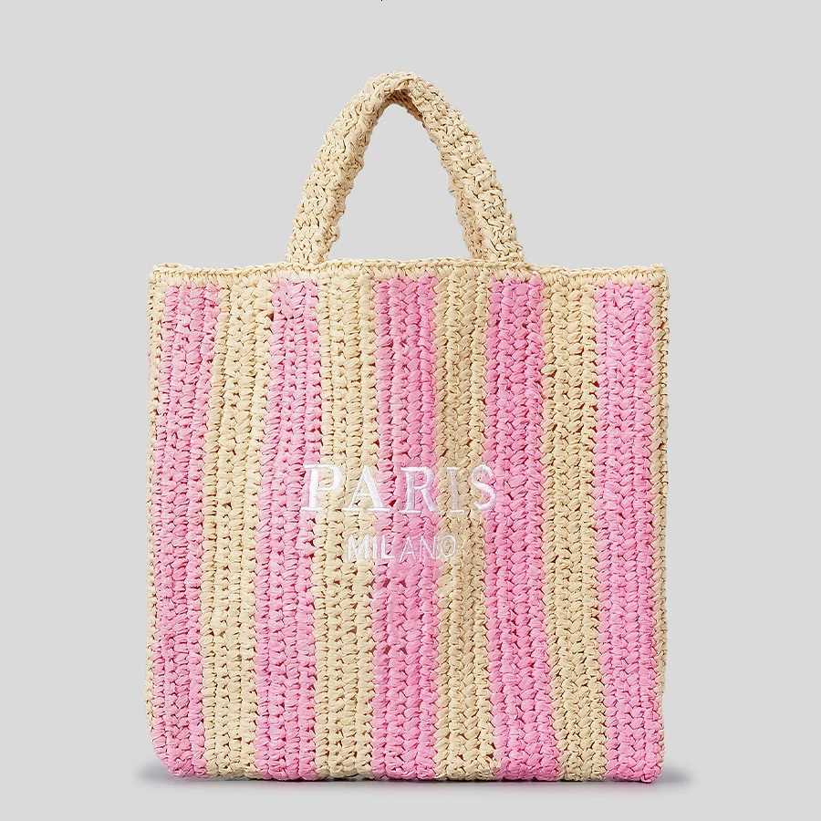 Woven Designer Bags for Women Handbags Summer Striped Straw Bag Candy Color Travel Beach Bag 2024 Handmade Paper Rope Tote Bag H260427