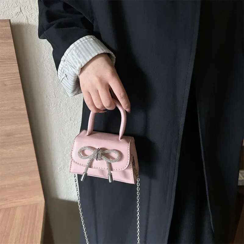 Bow Design Solid Color Mini Shoulder Bag PU Leather Flap Crossbody Bags for Women 2025 Fashion Female Chain Purse and Handbags