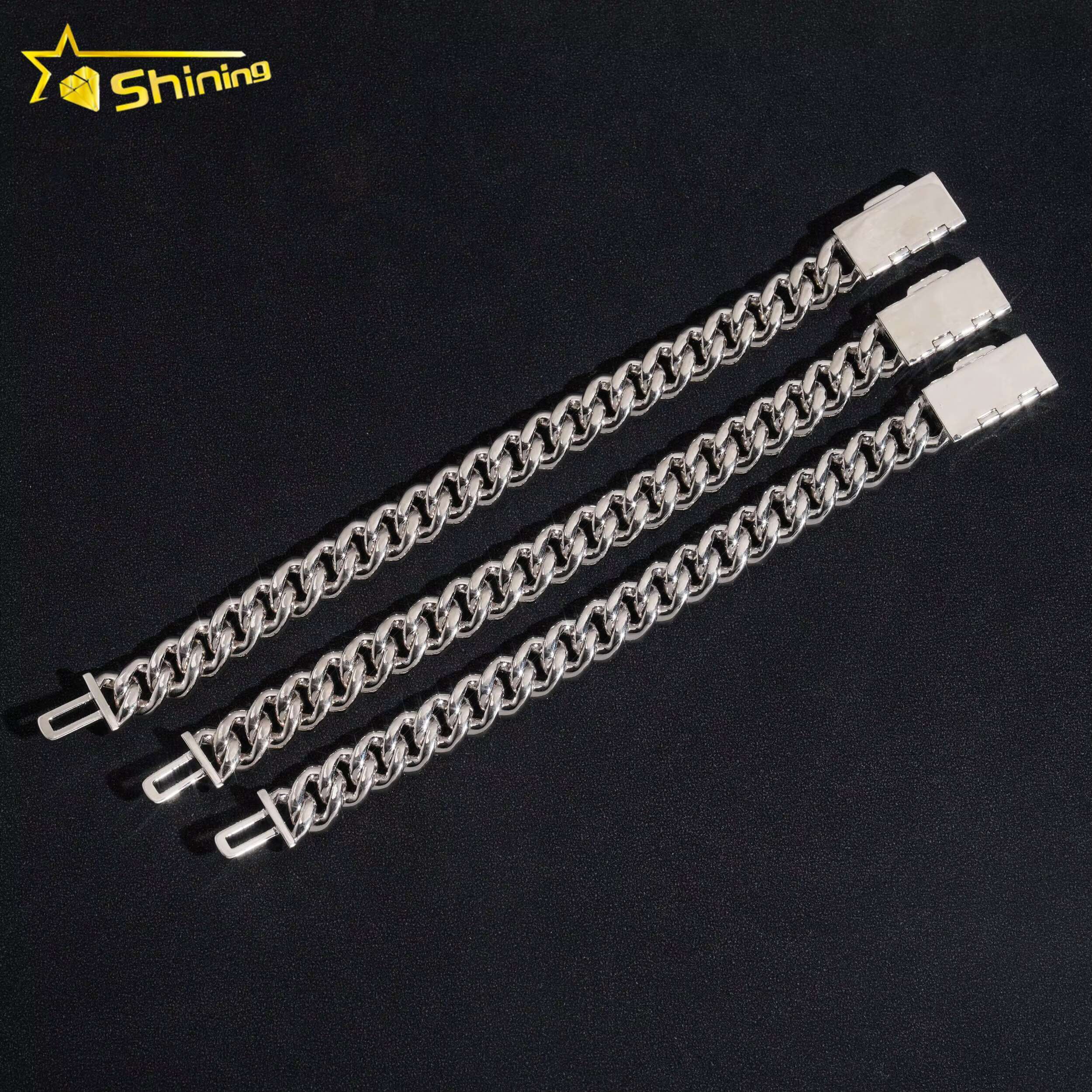 Top Quality Bling Shining 925 Sterling Silver 3 Rows 13mm Width Moissanite Diamond Cuban Link Bracelet