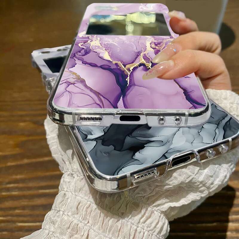Marble Pattern Transparent Phone Case Galaxy Flip 6 5 4 3 Clear Hard Folding Cover For Samsung Z Flip6 Flip5 Flip4