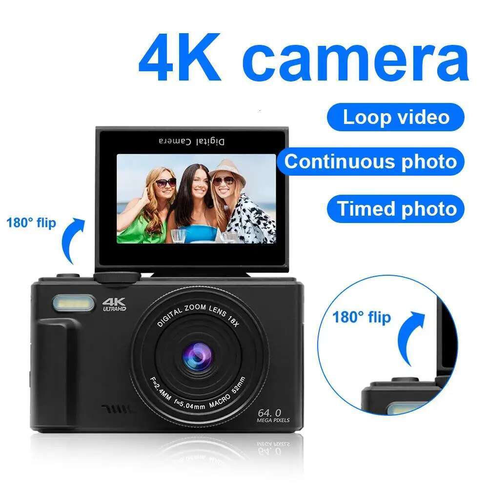 Top New Compact Photography Camera 4K 18X Digital Zoom Vintage Vlog Video Recorder YouTube 180° Flip Screen Selfile