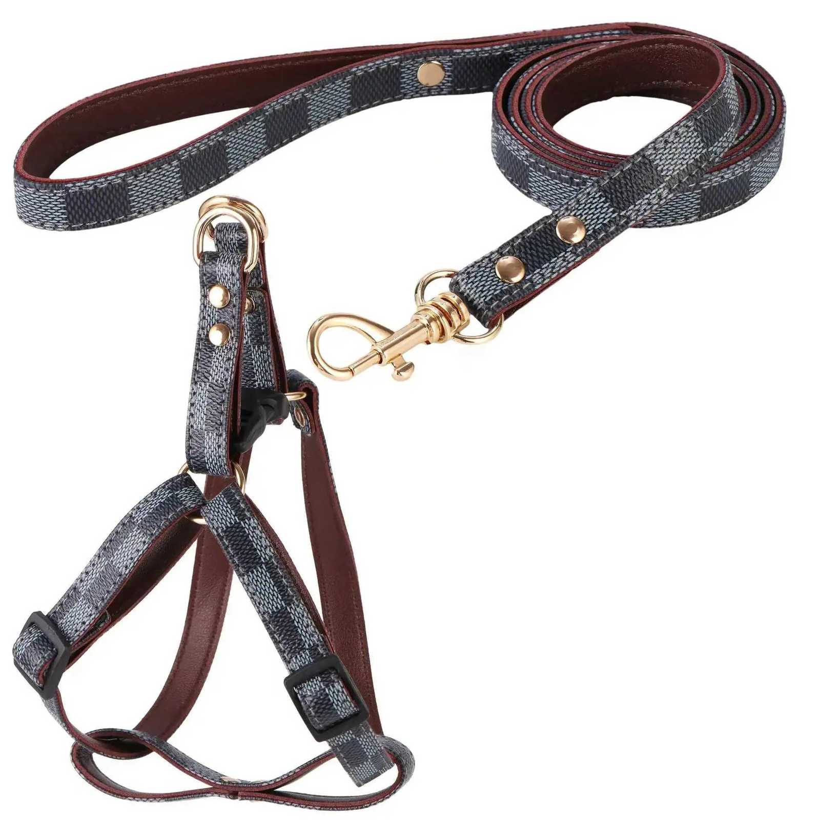 Free shipping Trendy Brand Adjustable Aged Leather Pet Chest Harness Leash Set - Comfortable Dog and Cat Walking Gear W251105