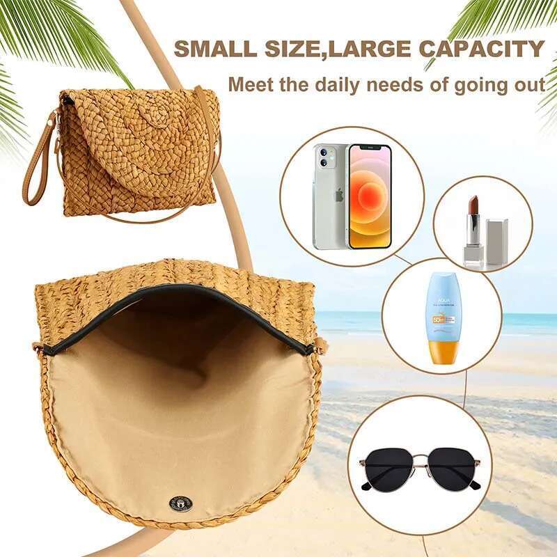 Clutches Beach For Women Summer Crossbody Straw With Strap Rural Style Woven Shoulder Bag Casual Purse Wallets