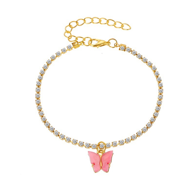 New Creative Shiny Rhinestone Anklet Ins Style Simple Butterfly Pendant Women Trendy Beach Foot Jewelry