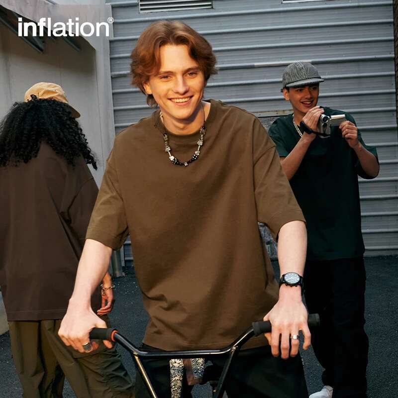 Heavyweight Minimalist T-Shirts Men Solid Color Cotton Drop Shoulder Tees Unisex Tops