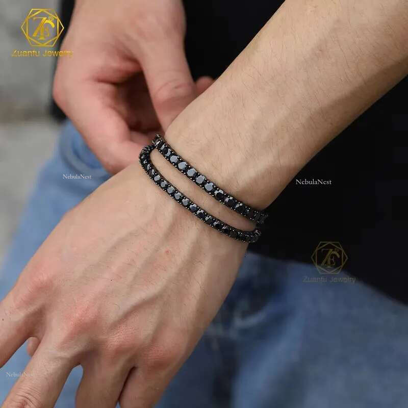 Bg Unisex 1 Row Necklace/Bracelet Black Lab Created Dias 2MM 3MM 4MM 5MM 6.5MM Tennis Moissanite Chain
